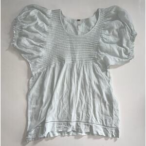 Free People Elsie Vintage Style Cotton Linen Blend Tunic Top Medium Jade Ice